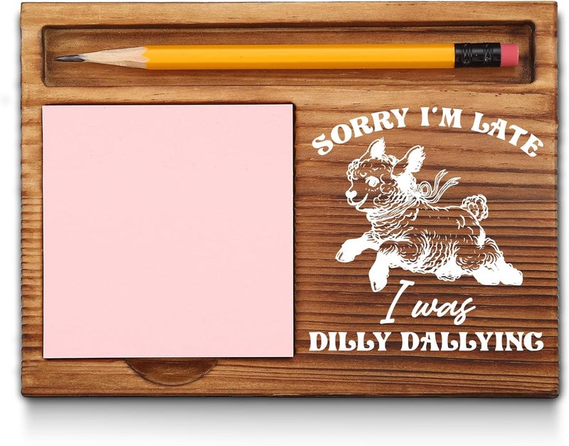 akeke Funny Sheep Sticky Notes Holder, Sorry I'm Late I was Dilly Dallying, Retro Groovy Aesthetic Decorations Gifts for Coworkers, Women, Colleagues, Boss, Self-Stick Note Pad Holders GAA61 - Image 1